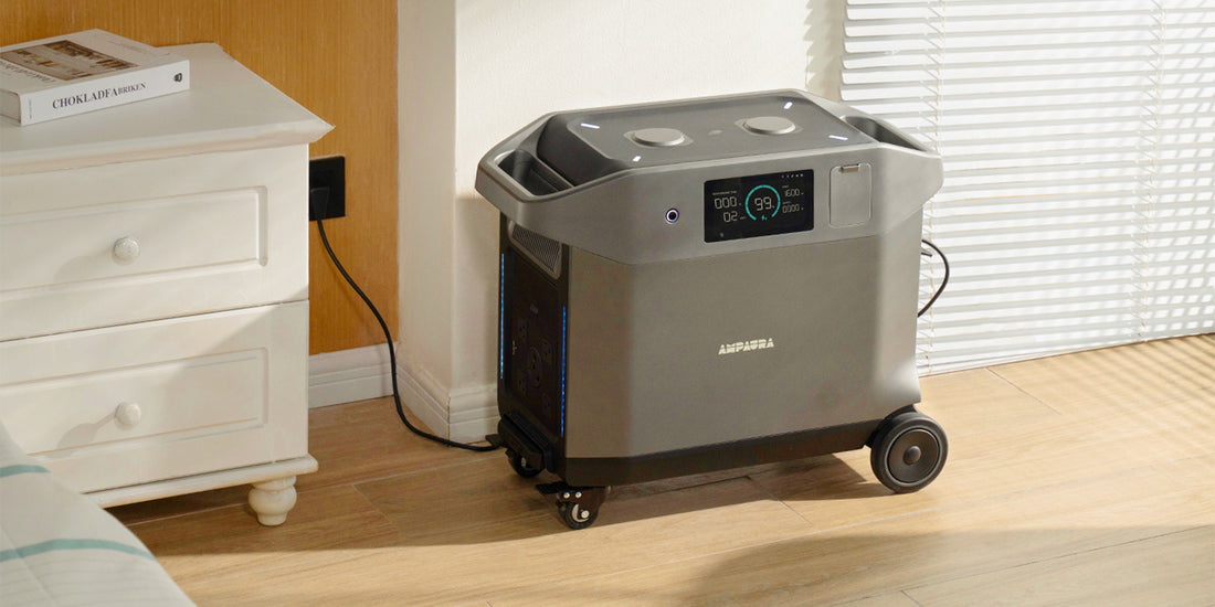 alt= Portable power station in a modern home interior.