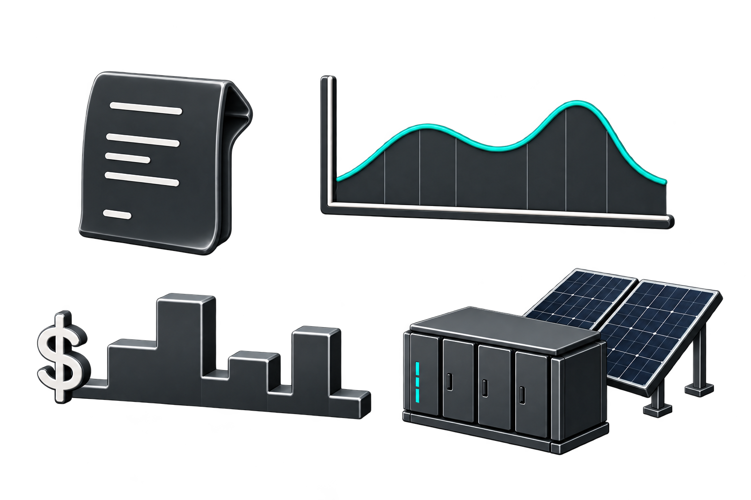 Electricity bill, load curve, stepped tariffs, solar panels and battery storage